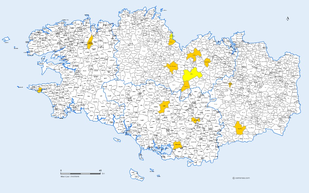 Carte des villes et communes de Bretagne