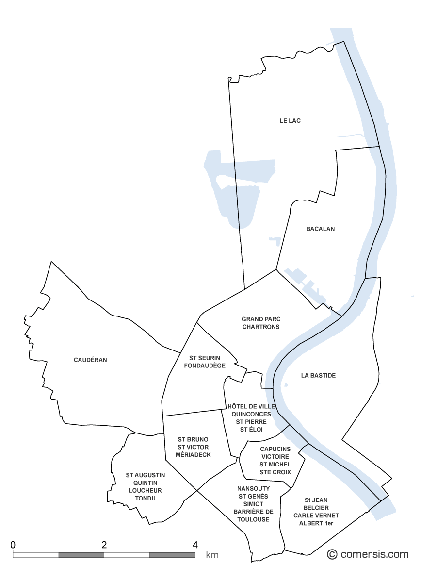carte des quartiers de bordeaux Carte quartiers de Bordeaux