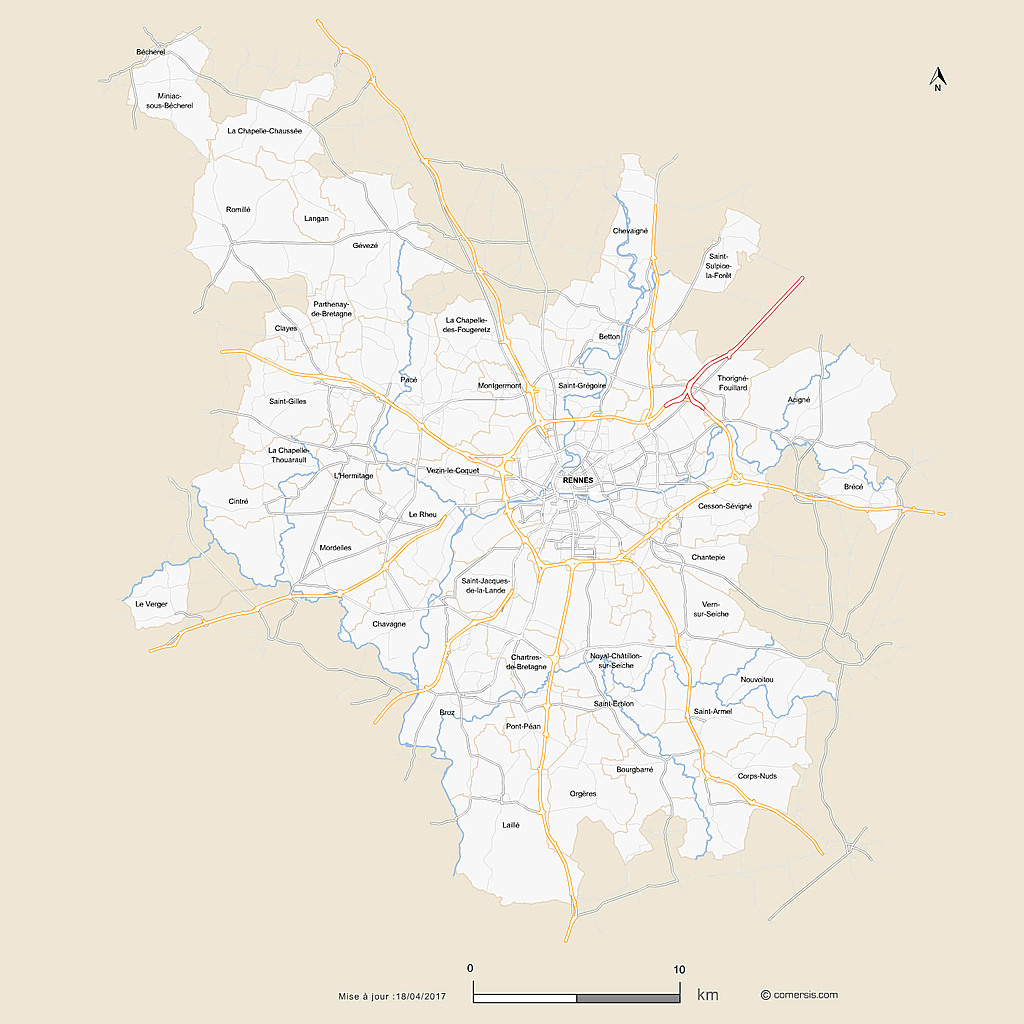 rennes carte Carte Métropole de Rennes ville et routes