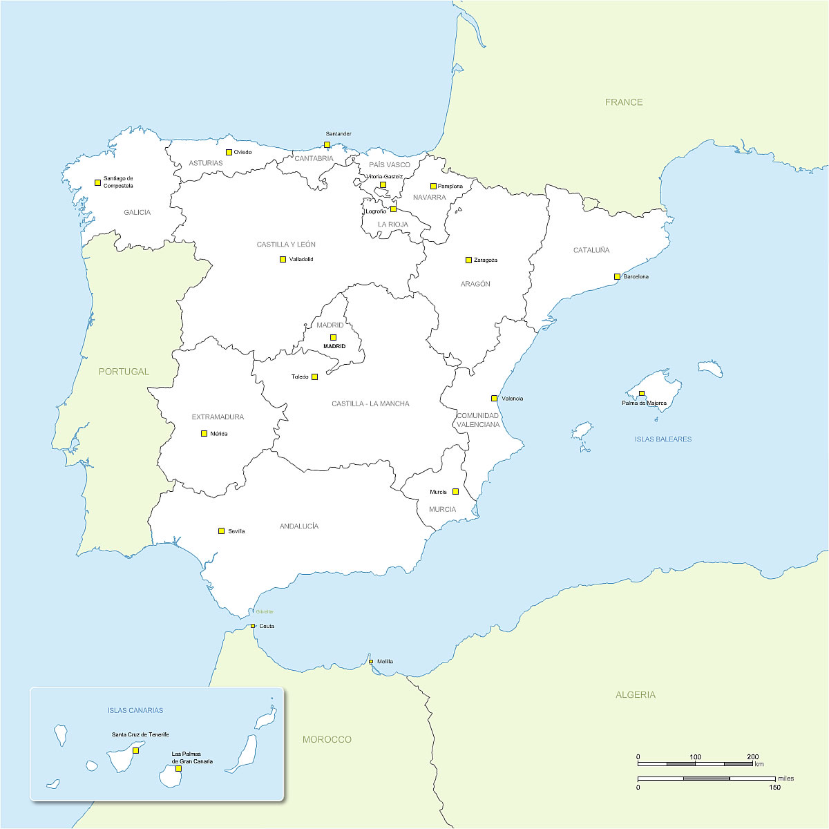 Hi-resolution vector map of Spain regions with names