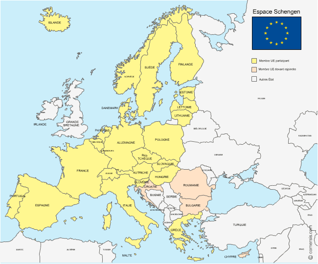 pays européens de l'espace Schengen 