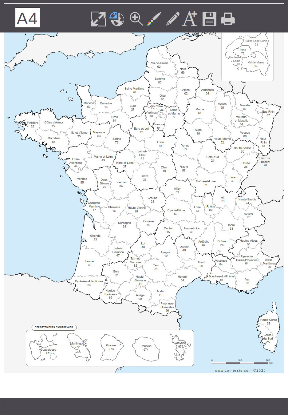 French departments map with name