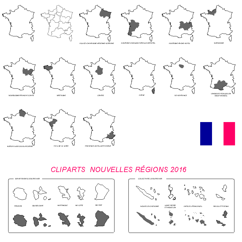 Regions of France icon maps vector set