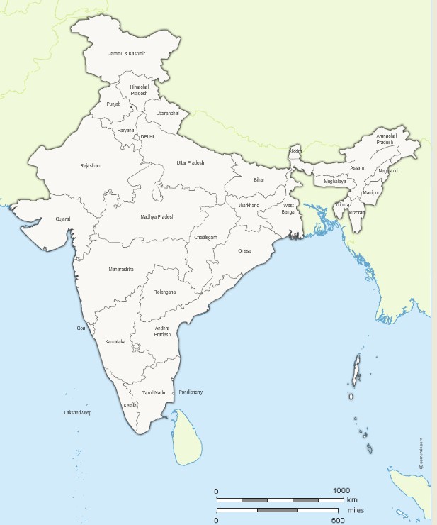 India Map 29 States Vector Map Of Indian States With Names And Boundaries.