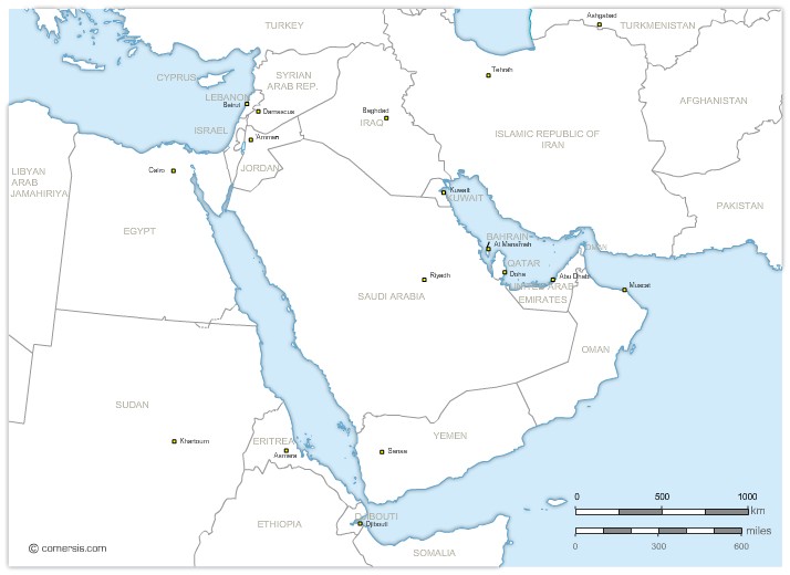 Vector Map Of Miidle East Countries With Names