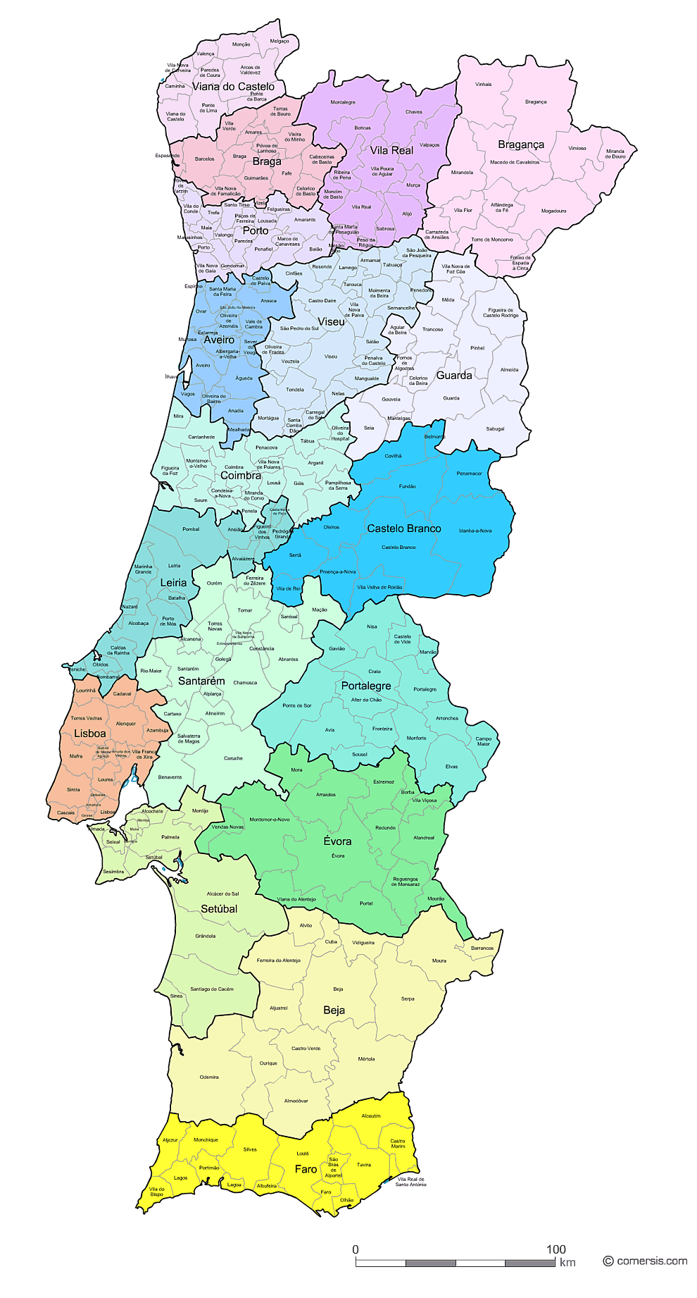 Vector Map Portugal Districts Autonomous Regions Subdivided Municipalities  Each Region Stock Vector by ©Jktu_21 175841466