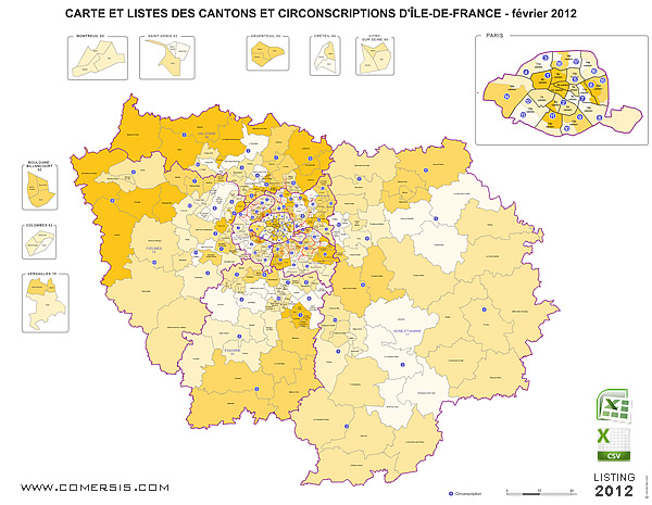 Île-de-France counties map ( France ) 2012.