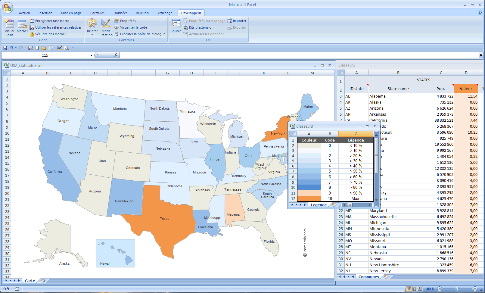 Excel automatic map of United states
