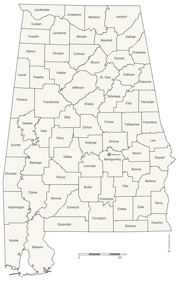 Alabama counties editable map for Office 2