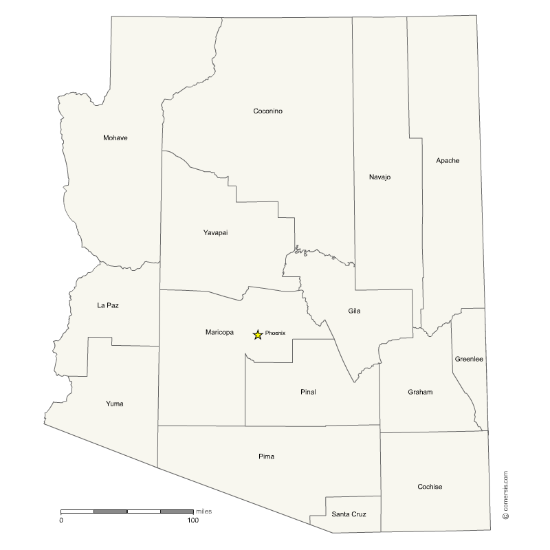 Arizona counties customizable map for Office 2