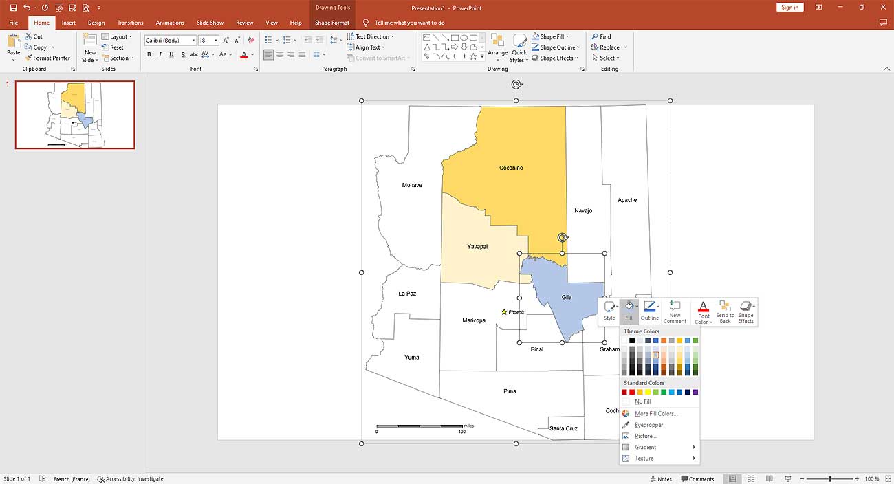 Arizona counties customizable map for Office