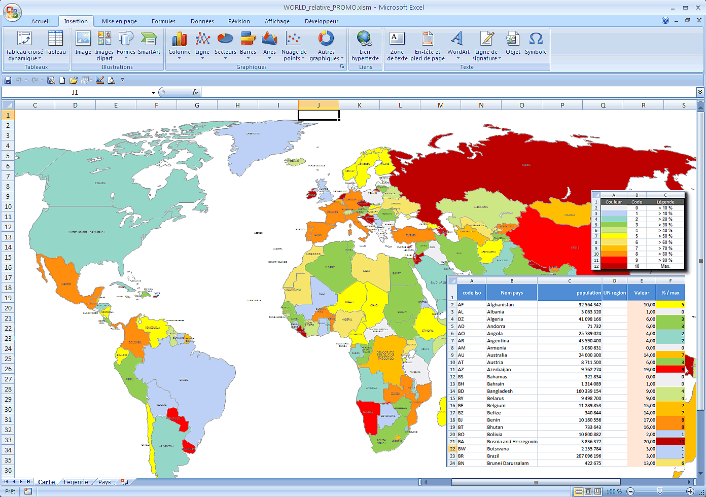 Excel Pays Du Monde Coloration Avec Chiffres