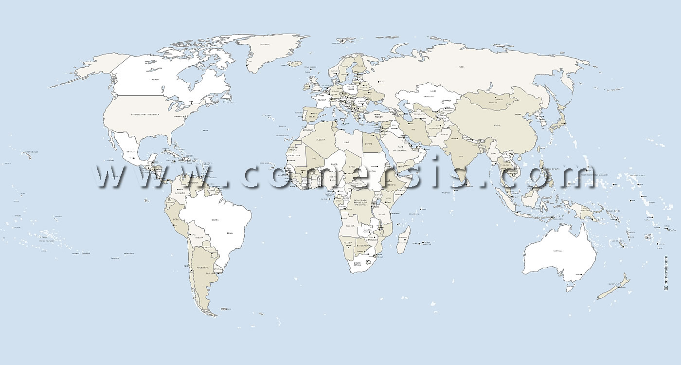 Map of world countries vector with capitals