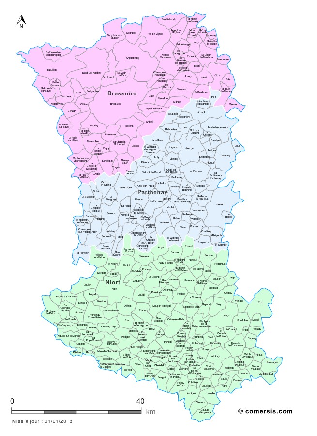 Carte des nouveaux arrondissements des Deux-Sèvres avec communes