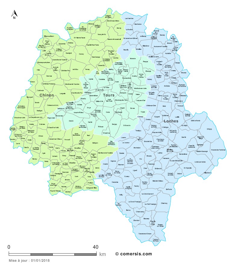 Carte des nouveaux arrondissements d'Indre-et-Loire avec communes
