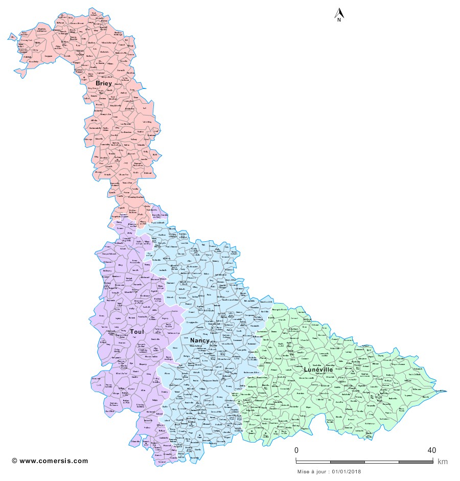 Carte des nouveaux arrondissements de Meurthe-et-Moselle avec communes