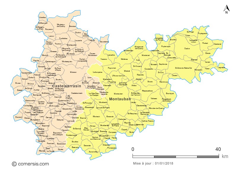 Carte des nouveaux arrondissements du Tarn-et-Garonne avec communes