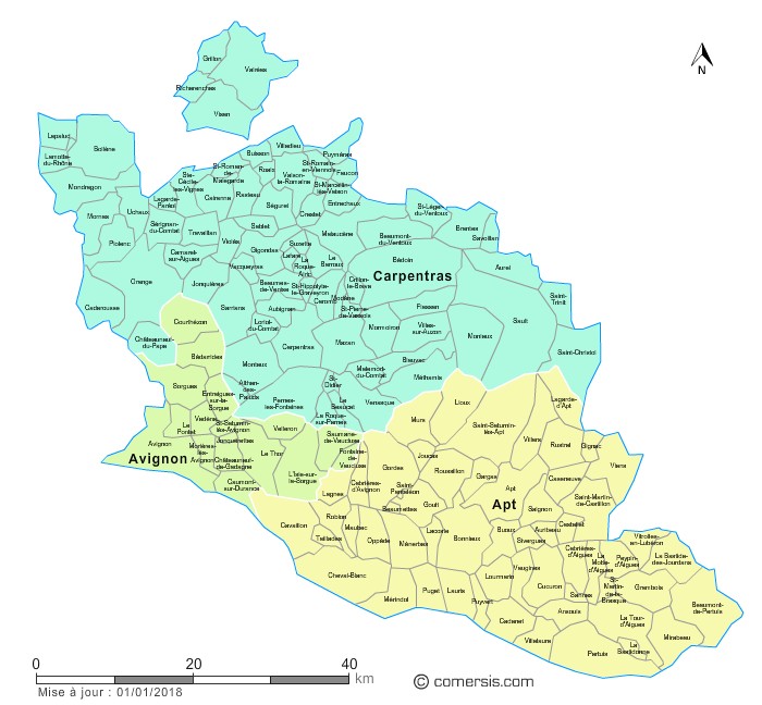 carte vaucluse Carte des nouveaux arrondissements du Vaucluse avec villes et communes