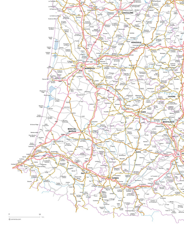 Carte des routes d'Aquitaine