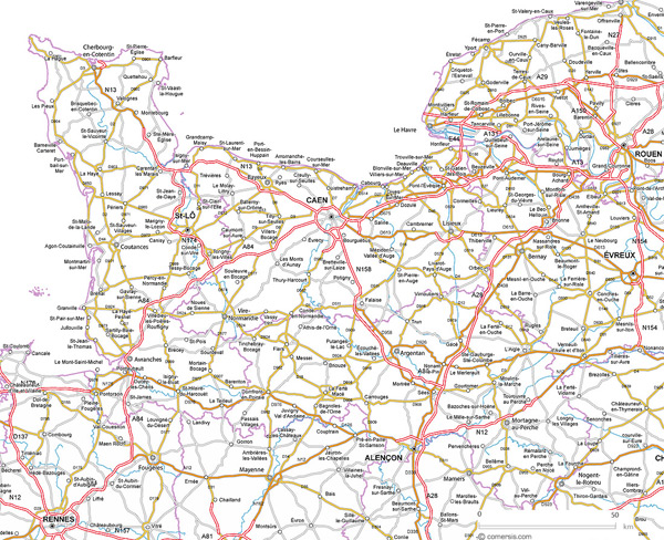 Carte des routes de Basse-Normandie