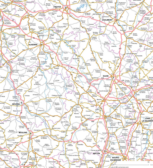 Carte des routes de Bourgogne