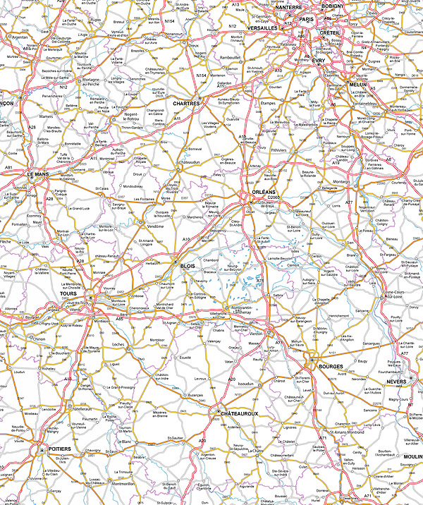 Carte des routes du Centre-Val de Loire