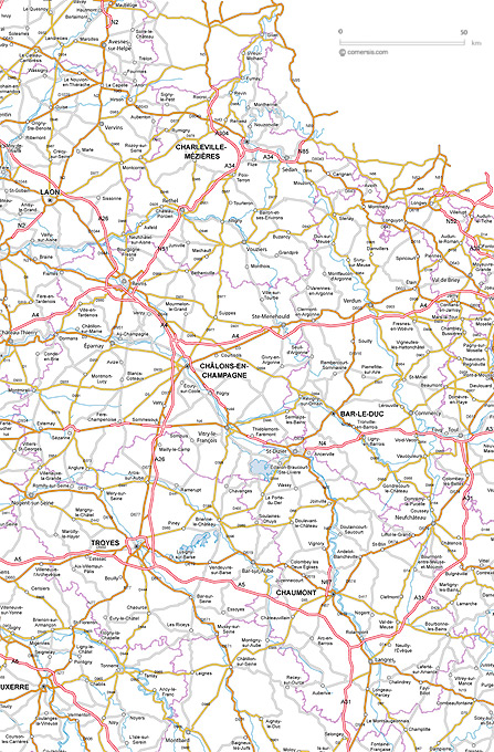 Carte des routes de Champagne-Ardenne