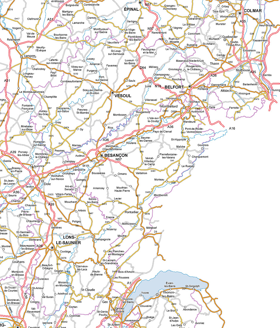 Carte des routes de Franche-Comté