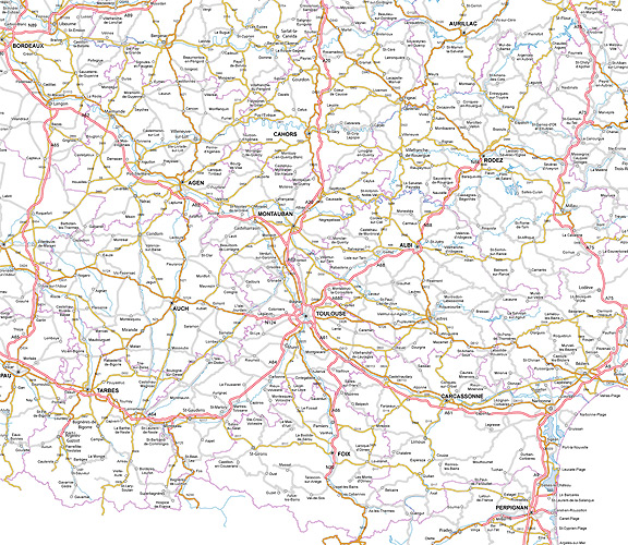 Carte des routes de Midi-Pyrénées
