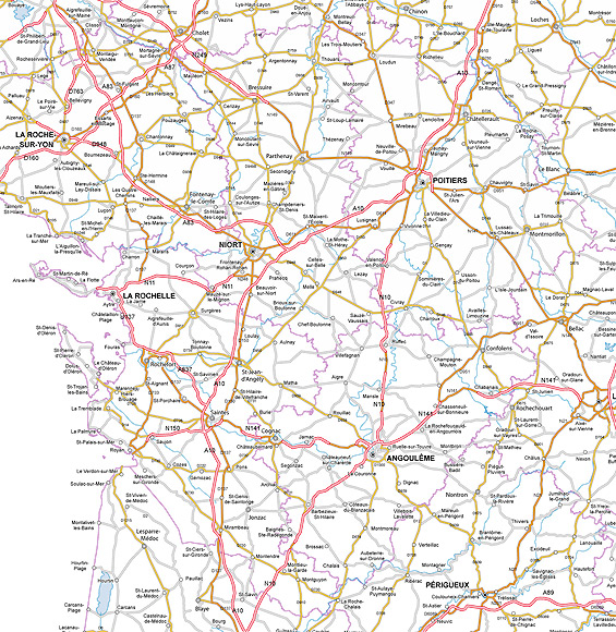 Carte des routes du Poitou-Charentes