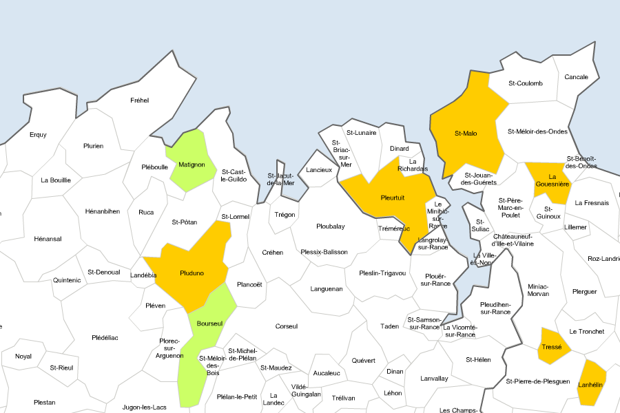 Carte des communes de Bretagne