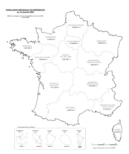 Carte de la population régionale de France 2025