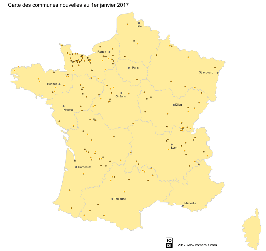 carte de France des communes nouvelles 2017